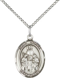 [8136SS/18SS] Sterling Silver Saint Sophia Pendant on a 18 inch Sterling Silver Light Curb chain