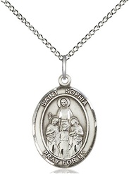 [8136SS/18SS] Sterling Silver Saint Sophia Pendant on a 18 inch Sterling Silver Light Curb chain