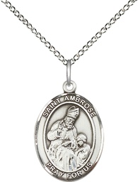 [8137SS/18SS] Sterling Silver Saint Ambrose Pendant on a 18 inch Sterling Silver Light Curb chain