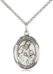 [8137SS/18SS] Sterling Silver Saint Ambrose Pendant on a 18 inch Sterling Silver Light Curb chain