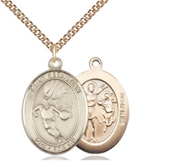 [7602GF/24GF] 14kt Gold Filled Saint Sebastian Basketball Pendant on a 24 inch Gold Filled Heavy Curb chain