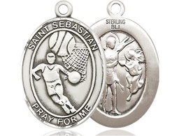 [7602SS] Sterling Silver Saint Sebastian Basketball Medal