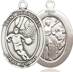 [7602SS] Sterling Silver Saint Sebastian Basketball Medal