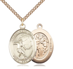 [7603GF/24GF] 14kt Gold Filled Saint Sebastian Soccer Pendant on a 24 inch Gold Filled Heavy Curb chain