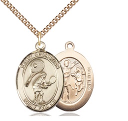 [7605GF/24GF] 14kt Gold Filled Saint Sebastian Tennis Pendant on a 24 inch Gold Filled Heavy Curb chain