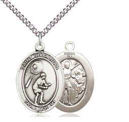 [7605SS/24SS] Sterling Silver Saint Sebastian Tennis Pendant on a 24 inch Sterling Silver Heavy Curb chain