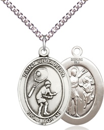 [7605SS/24SS] Sterling Silver Saint Sebastian Tennis Pendant on a 24 inch Sterling Silver Heavy Curb chain