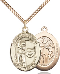 [7606GF/24GF] 14kt Gold Filled Saint Sebastian Golf Pendant on a 24 inch Gold Filled Heavy Curb chain