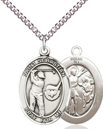 [7606SS/24SS] Sterling Silver Saint Sebastian Golf Pendant on a 24 inch Sterling Silver Heavy Curb chain