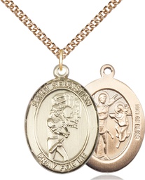 [7607GF/24GF] 14kt Gold Filled Saint Sebastian Softball Pendant on a 24 inch Gold Filled Heavy Curb chain