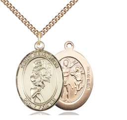 [7607GF/24GF] 14kt Gold Filled Saint Sebastian Softball Pendant on a 24 inch Gold Filled Heavy Curb chain