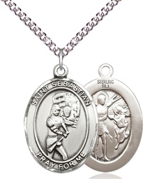 [7607SS/24SS] Sterling Silver Saint Sebastian Softball Pendant on a 24 inch Sterling Silver Heavy Curb chain