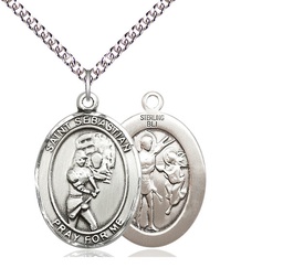 [7607SS/24SS] Sterling Silver Saint Sebastian Softball Pendant on a 24 inch Sterling Silver Heavy Curb chain