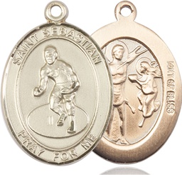 [7608GF] 14kt Gold Filled Saint Sebastian Wrestling Medal