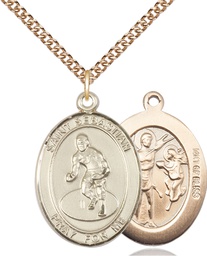 [7608GF/24GF] 14kt Gold Filled Saint Sebastian Wrestling Pendant on a 24 inch Gold Filled Heavy Curb chain