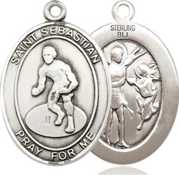 [7608SS] Sterling Silver Saint Sebastian Wrestling Medal