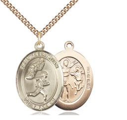 [7609GF/24GF] 14kt Gold Filled Saint Sebastian Track and Field Pendant on a 24 inch Gold Filled Heavy Curb chain