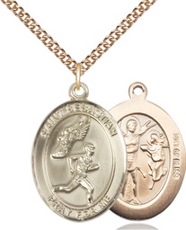 [7609GF/24GF] 14kt Gold Filled Saint Sebastian Track and Field Pendant on a 24 inch Gold Filled Heavy Curb chain