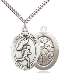 [7609SS/24SS] Sterling Silver Saint Sebastian Track and Field Pendant on a 24 inch Sterling Silver Heavy Curb chain