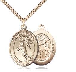 [7610GF/24GF] 14kt Gold Filled Saint Sebastian Track and Field Pendant on a 24 inch Gold Filled Heavy Curb chain