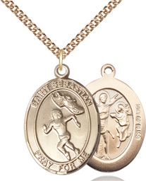 [7610GF/24GF] 14kt Gold Filled Saint Sebastian Track and Field Pendant on a 24 inch Gold Filled Heavy Curb chain