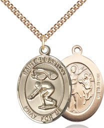 [7611GF/24GF] 14kt Gold Filled Saint Sebastian Swimming Pendant on a 24 inch Gold Filled Heavy Curb chain