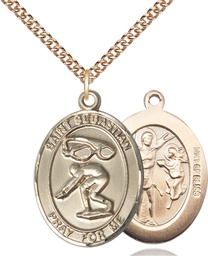 [7611GF/24GF] 14kt Gold Filled Saint Sebastian Swimming Pendant on a 24 inch Gold Filled Heavy Curb chain