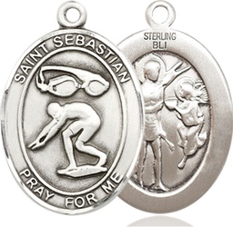 [7611SS] Sterling Silver Saint Sebastian Swimming Medal