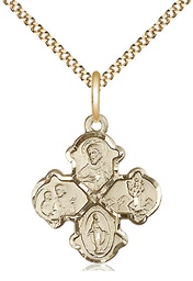 [5441GF/18G] 14kt Gold Filled 4-Way Pendant on a 18 inch Gold Plate Light Curb chain