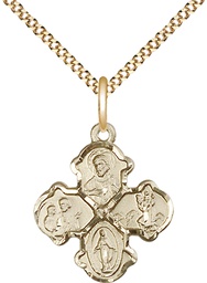 [5441GF/18G] 14kt Gold Filled 4-Way Pendant on a 18 inch Gold Plate Light Curb chain