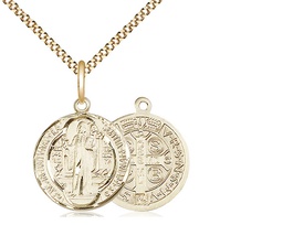 [0026BGF/18G] 14kt Gold Filled Saint Benedict Pendant on a 18 inch Gold Plate Light Curb chain