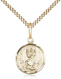 [0601CGF/18G] 14kt Gold Filled Saint Christopher Pendant on a 18 inch Gold Plate Light Curb chain
