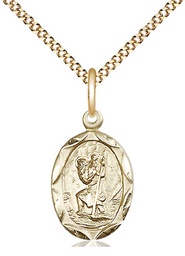 [0612CGF/18G] 14kt Gold Filled Saint Christopher Pendant on a 18 inch Gold Plate Light Curb chain