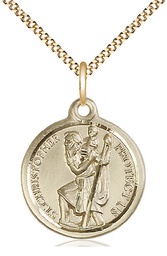 [0192CGF/18G] 14kt Gold Filled Saint Christopher Pendant on a 18 inch Gold Plate Light Curb chain