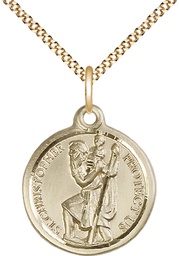 [0192CGF/18G] 14kt Gold Filled Saint Christopher Pendant on a 18 inch Gold Plate Light Curb chain
