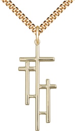 [6030GF/24G] 14kt Gold Filled Cross Pendant on a 24 inch Gold Plate Heavy Curb chain