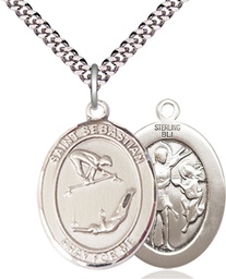 [7613SS/24S] Sterling Silver Saint Sebastian Gymnastics Pendant on a 24 inch Light Rhodium Heavy Curb chain