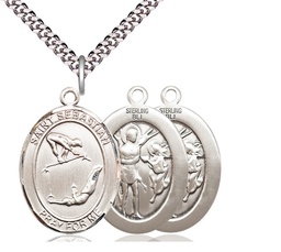 [7613SS/24S] Sterling Silver Saint Sebastian Gymnastics Pendant on a 24 inch Light Rhodium Heavy Curb chain