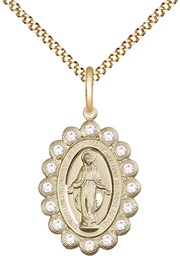 [2009CGF/18G] 14kt Gold Filled Miraculous Pendant with Crystal Swarovski stones on a 18 inch Gold Plate Light Curb chain
