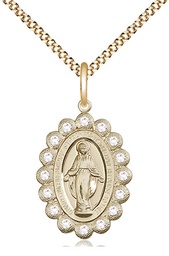 [2009CGF/18G] 14kt Gold Filled Miraculous Pendant with Crystal Swarovski stones on a 18 inch Gold Plate Light Curb chain