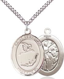 [7613SS/24SS] Sterling Silver Saint Sebastian Gymnastics Pendant on a 24 inch Sterling Silver Heavy Curb chain