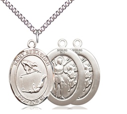 [7613SS/24SS] Sterling Silver Saint Sebastian Gymnastics Pendant on a 24 inch Sterling Silver Heavy Curb chain