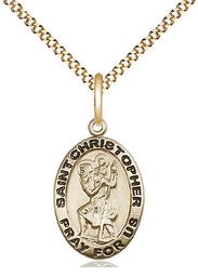 [3980GF/18G] 14kt Gold Filled Saint Christopher Pendant on a 18 inch Gold Plate Light Curb chain