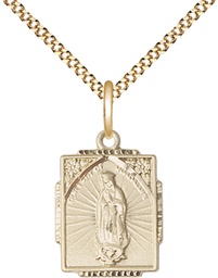 [0804FGF/18G] 14kt Gold Filled Our Lady of Guadalupe Pendant on a 18 inch Gold Plate Light Curb chain