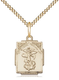 [0804RGF/18G] 14kt Gold Filled Saint Michael the Archangel Pendant on a 18 inch Gold Plate Light Curb chain