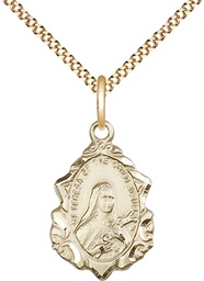 [0822TGF/18G] 14kt Gold Filled Saint Theresa Pendant on a 18 inch Gold Plate Light Curb chain