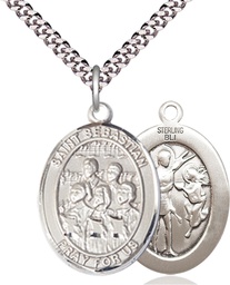 [7614SS/24S] Sterling Silver Saint Sebastian Choir Pendant on a 24 inch Light Rhodium Heavy Curb chain