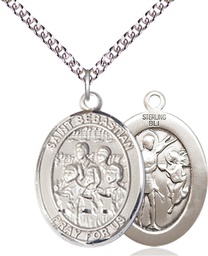 [7614SS/24SS] Sterling Silver Saint Sebastian Choir Pendant on a 24 inch Sterling Silver Heavy Curb chain