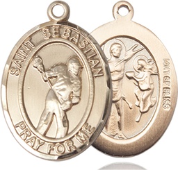 [7616GF] 14kt Gold Filled Saint Sebastian Lacrosse Medal