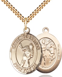 [7616GF/24G] 14kt Gold Filled Saint Sebastian Lacrosse Pendant on a 24 inch Gold Plate Heavy Curb chain